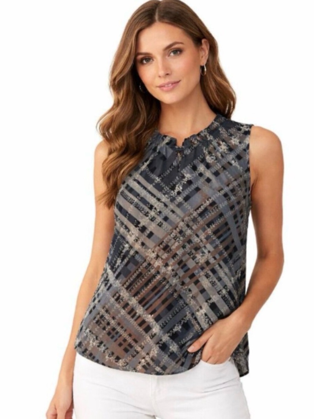 CAbi Gray and Black Graph Blouse 3451